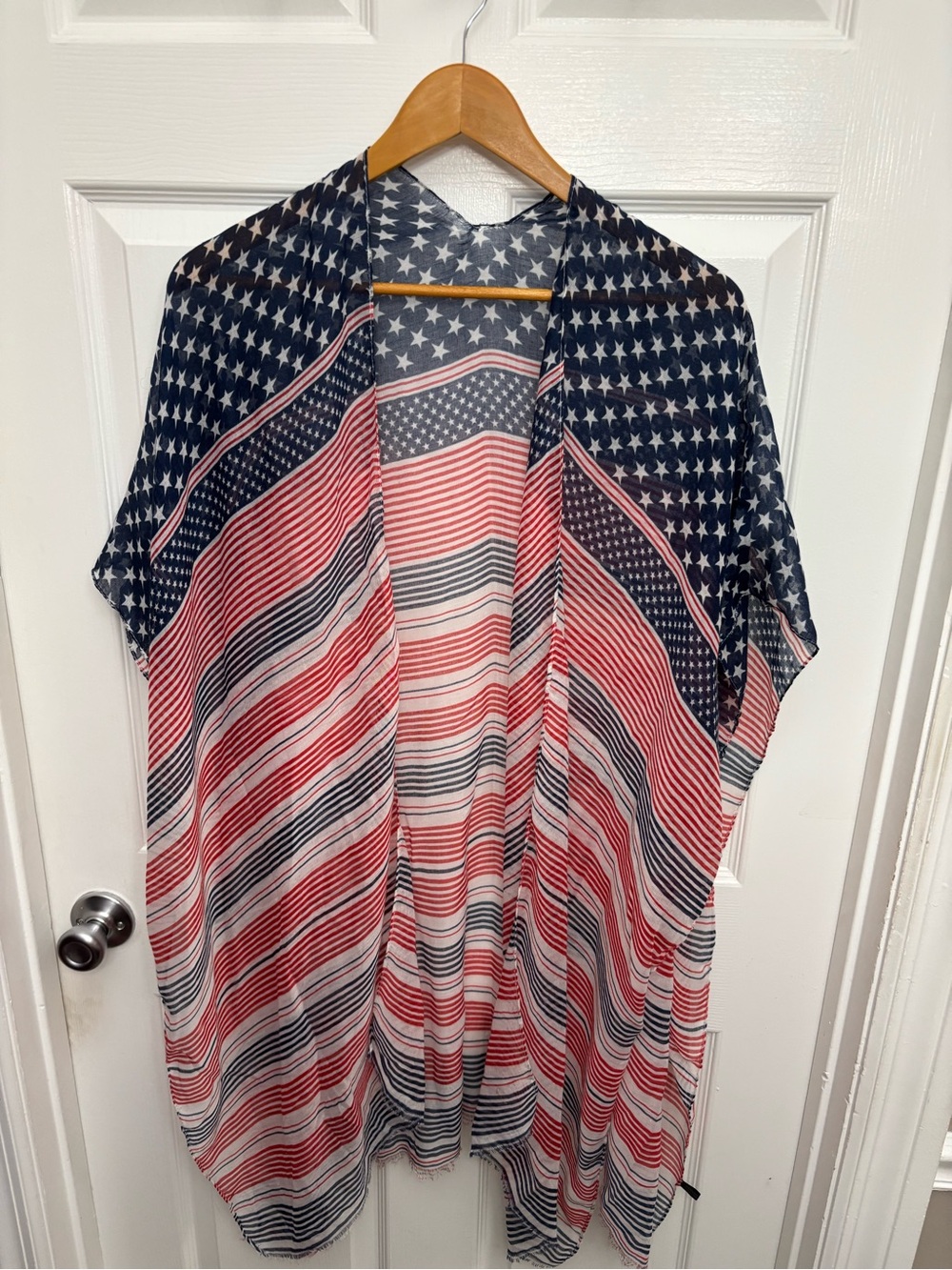 America 250 Patriotic July 4th Celebration Stars/Stripes Sheer Kimono/Vest/Wrap